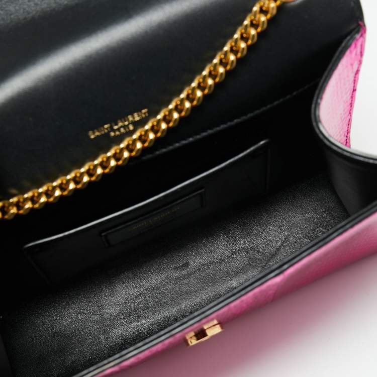 Pre Owned Saint Laurent Metallic Pink Python Embossed Leather Small Envelope Shoulder Bag