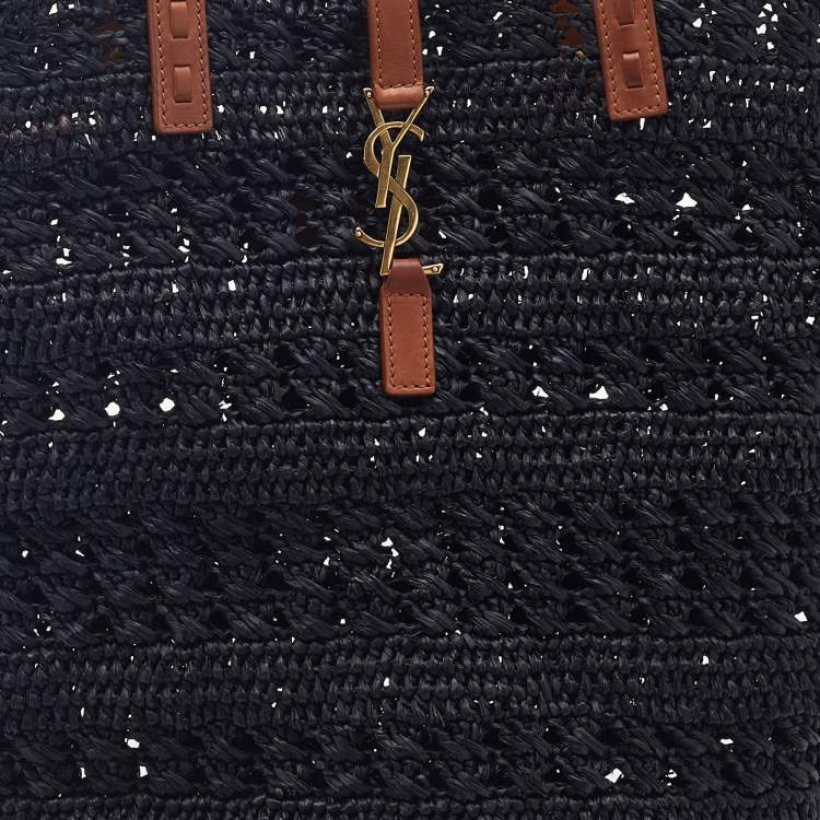 Pre Owned Saint Laurent Black Woven Raffia Medium Panier Tote