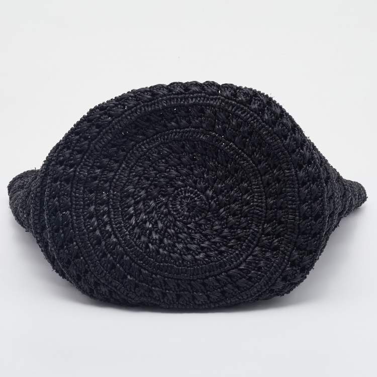 Pre Owned Saint Laurent Black Woven Raffia Medium Panier Tote