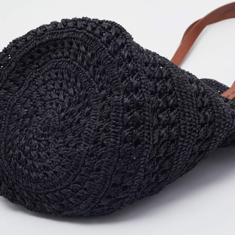 Pre Owned Saint Laurent Black Woven Raffia Medium Panier Tote