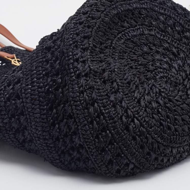 Pre Owned Saint Laurent Black Woven Raffia Medium Panier Tote