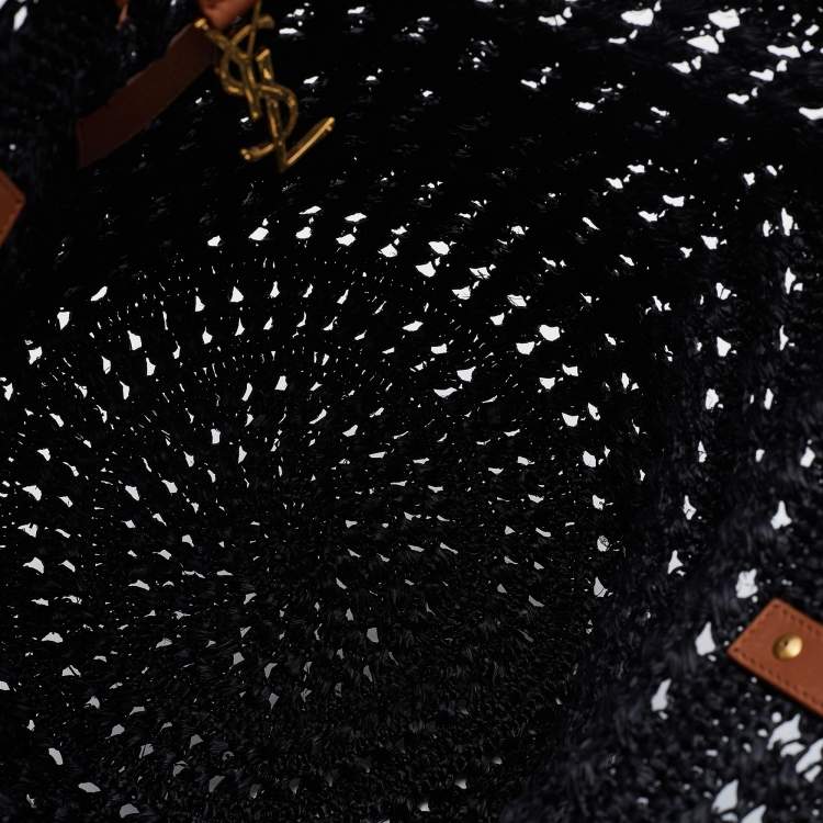 Pre Owned Saint Laurent Black Woven Raffia Medium Panier Tote