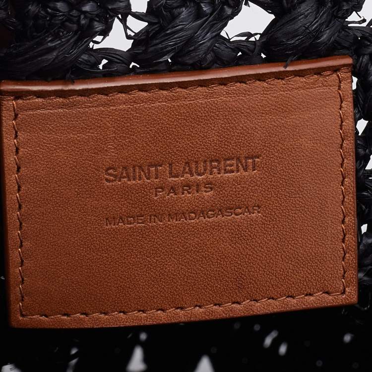 Pre Owned Saint Laurent Black Woven Raffia Medium Panier Tote