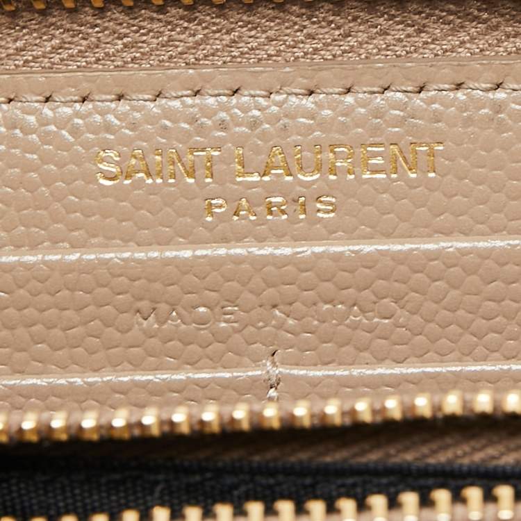 Pre Owned Saint Laurent Beige Matelassé Leather Monogram Zip Around Wallet
