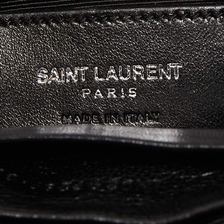 Pre Owned Saint Laurent Black Matelassé Lipstick Print Leather Baby Monogram Crossbody Bag