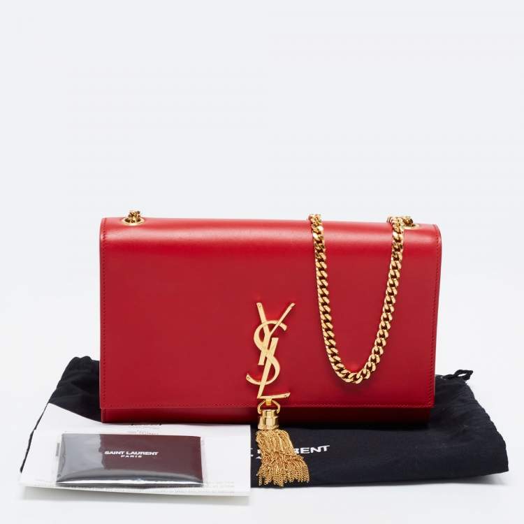 Pre Owned Saint Laurent Red Leather Medium Kate Tassel Shoulder Bag