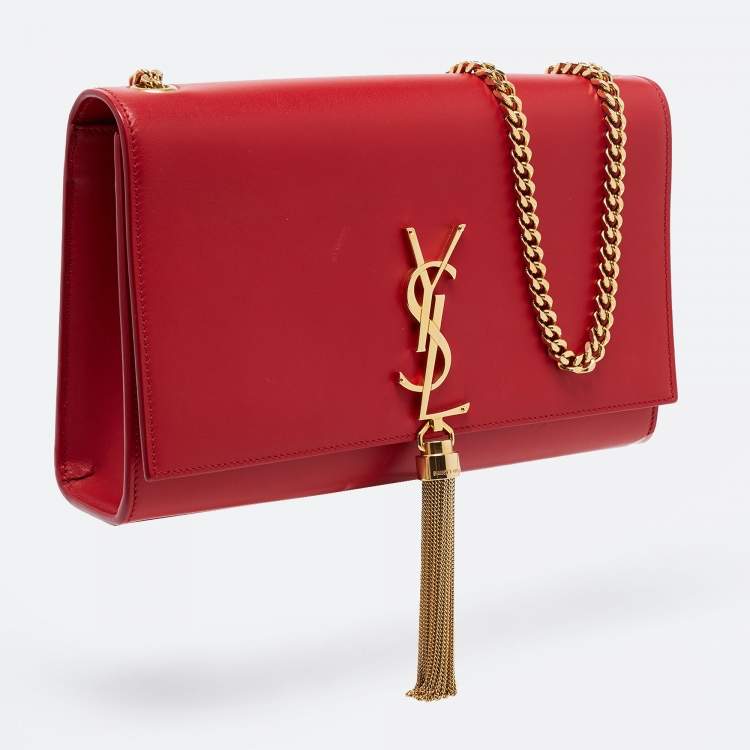 Pre Owned Saint Laurent Red Leather Medium Kate Tassel Shoulder Bag