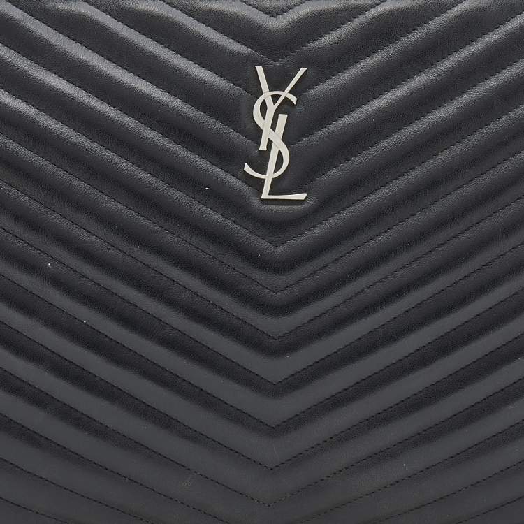 Pre Owned Saint Laurent Black Matelassé Leather Monogram Zip Pouch