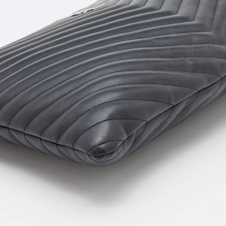 Pre Owned Saint Laurent Black Matelassé Leather Monogram Zip Pouch