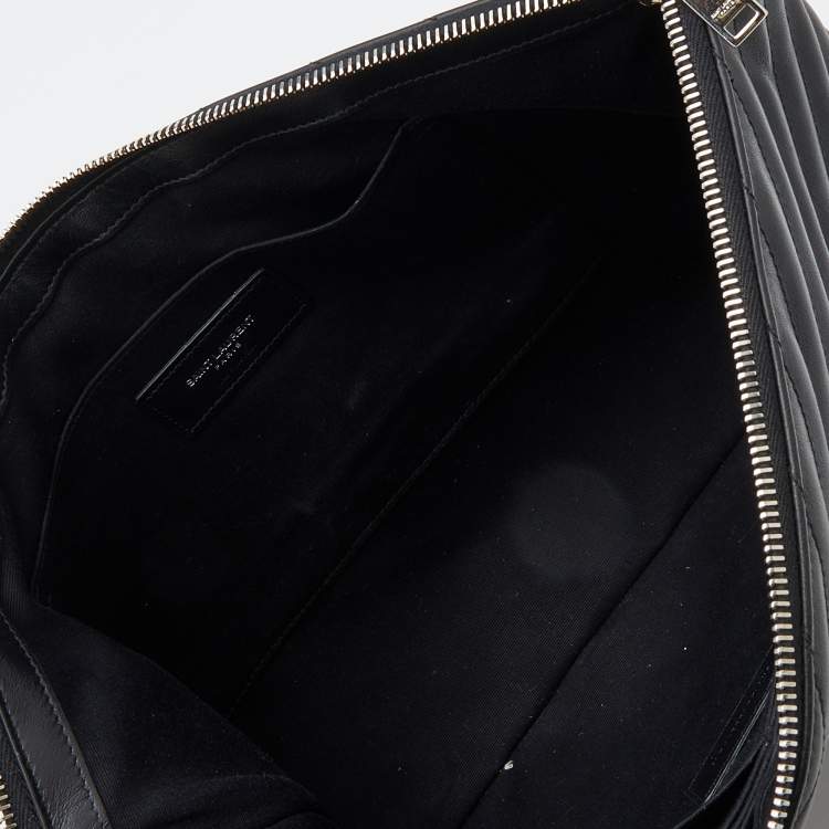 Pre Owned Saint Laurent Black Matelassé Leather Monogram Zip Pouch