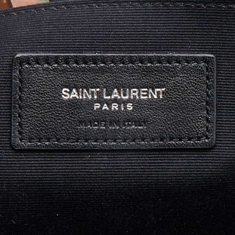 Pre Owned Saint Laurent Black Matelassé Leather Monogram Zip Pouch