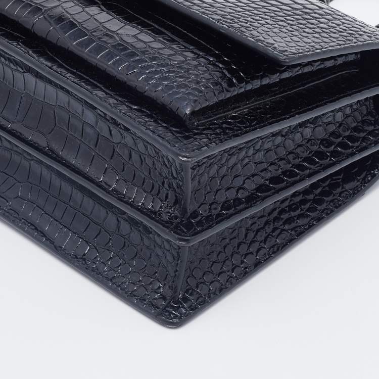 Pre Owned Saint Laurent Black Croc Embossed Leather Medium Sunset Shoulder Bag