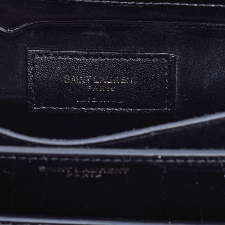 Pre Owned Saint Laurent Black Croc Embossed Leather Medium Sunset Shoulder Bag