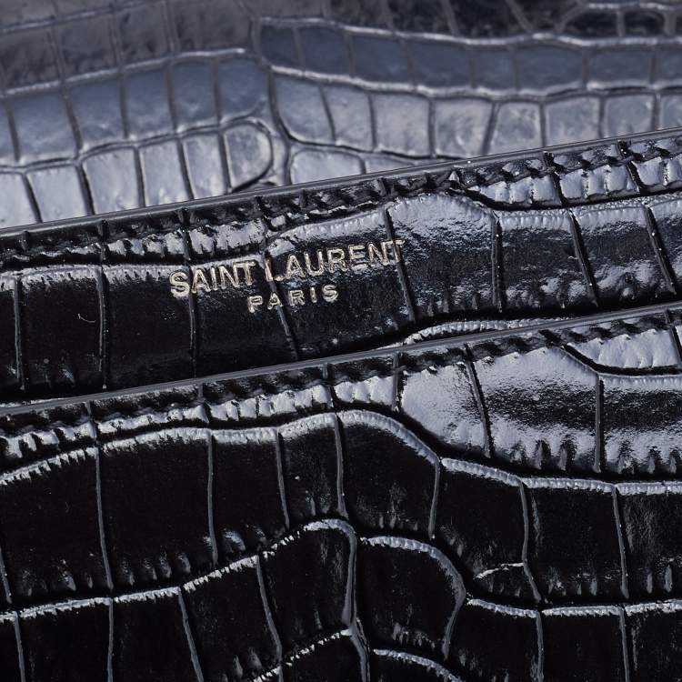 Pre Owned Saint Laurent Black Croc Embossed Leather Medium Sunset Shoulder Bag