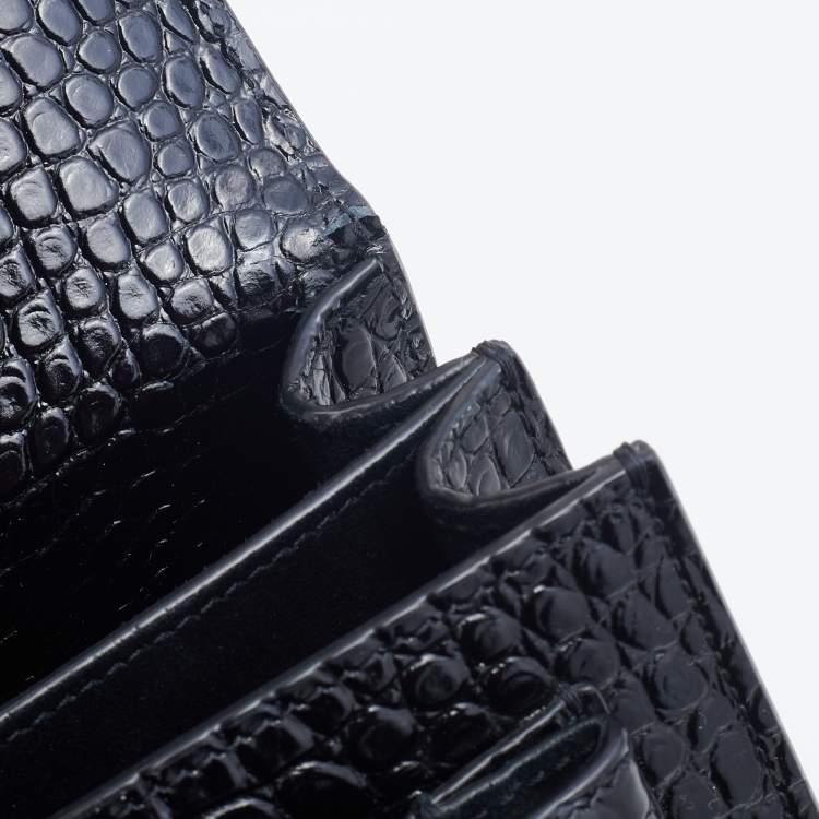 Pre Owned Saint Laurent Black Croc Embossed Leather Medium Sunset Shoulder Bag