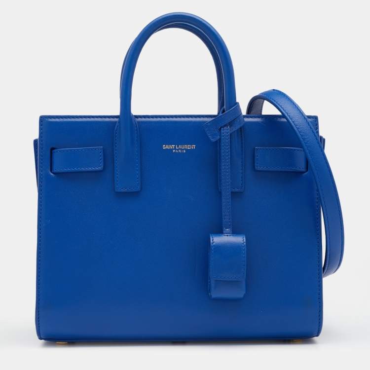 Pre Owned Saint Laurent Blue Leather Leather Baby Classic Sac De Jour Tote