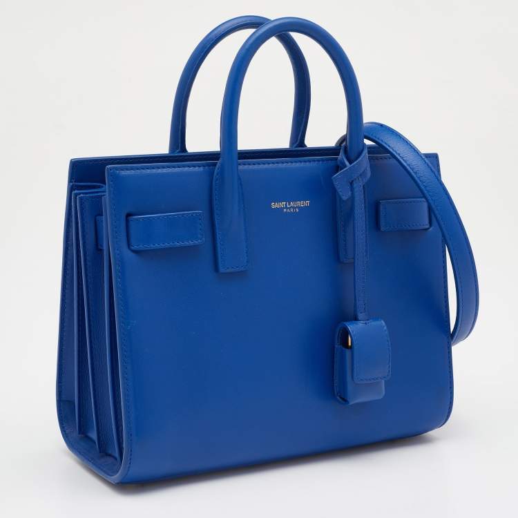 Pre Owned Saint Laurent Blue Leather Leather Baby Classic Sac De Jour Tote