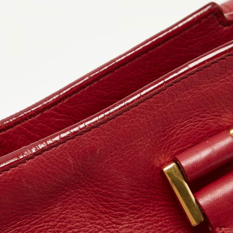 Pre Owned Saint Laurent Red Leather Ligne Y Cabas Bag