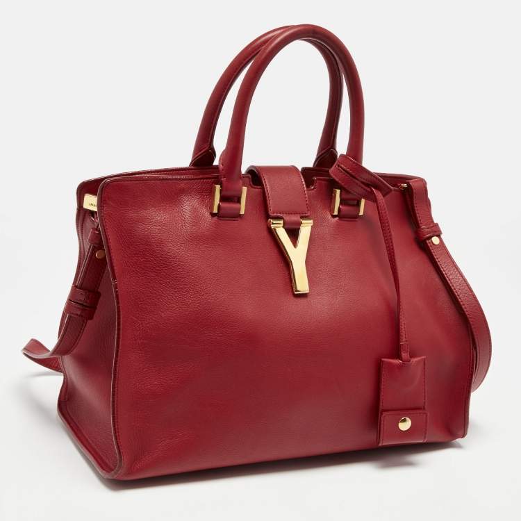 Pre Owned Saint Laurent Red Leather Ligne Y Cabas Bag