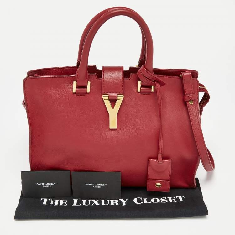Pre Owned Saint Laurent Red Leather Ligne Y Cabas Bag