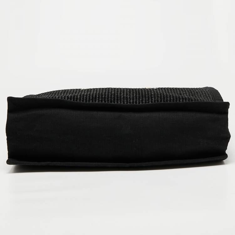 Pre Owned Saint Laurent Black Raffia and Canvas Rive Gauche Tote