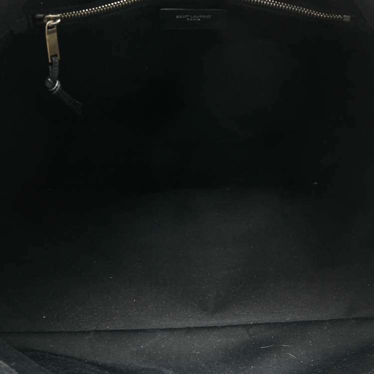 Pre Owned Saint Laurent Black Raffia and Canvas Rive Gauche Tote