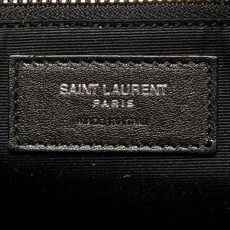 Pre Owned Saint Laurent Black Raffia and Canvas Rive Gauche Tote