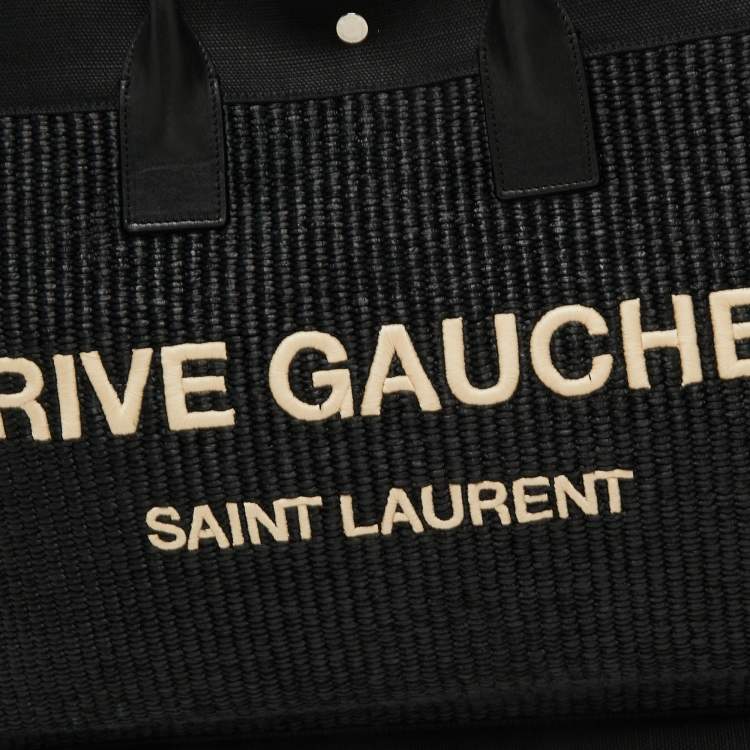 Pre Owned Saint Laurent Black Raffia and Canvas Rive Gauche Tote