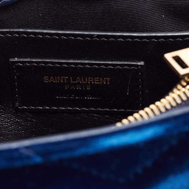 Pre Owned Saint Laurent Blue Velvet and Leather Small Loulou Shoulder Bag