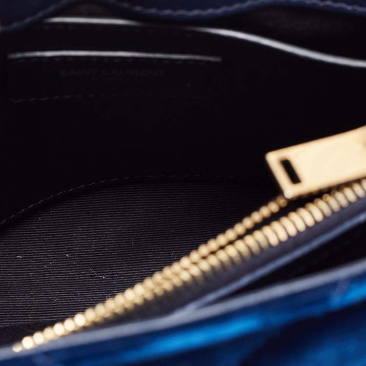 Pre Owned Saint Laurent Blue Velvet and Leather Small Loulou Shoulder Bag