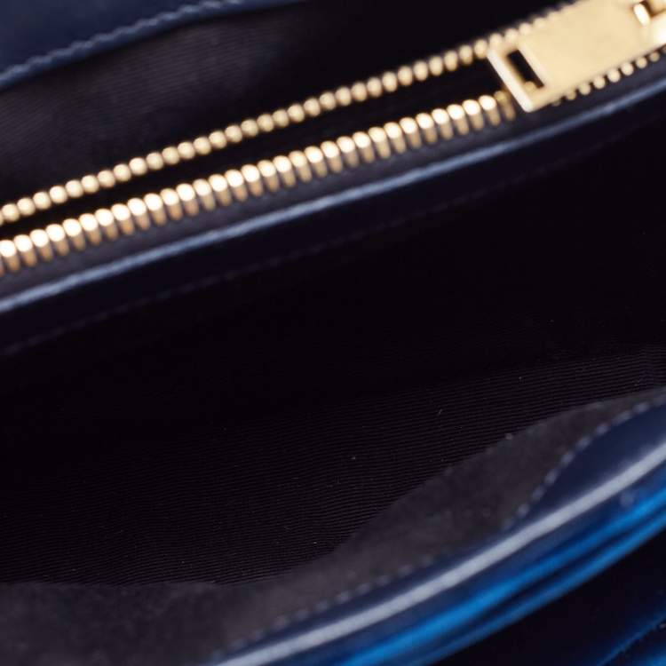Pre Owned Saint Laurent Blue Velvet and Leather Small Loulou Shoulder Bag