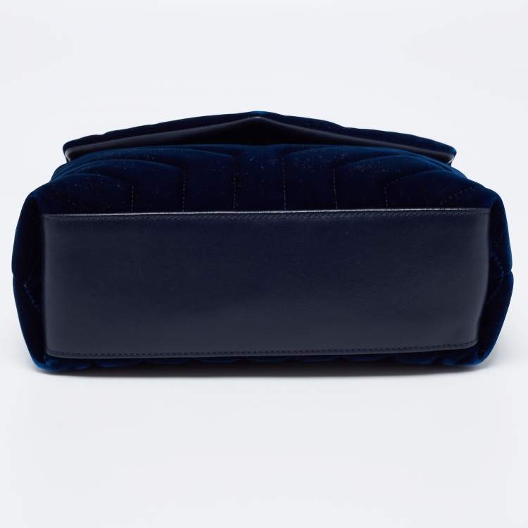 Pre Owned Saint Laurent Blue Velvet and Leather Small Loulou Shoulder Bag