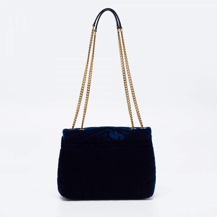 Pre Owned Saint Laurent Blue Velvet and Leather Small Loulou Shoulder Bag