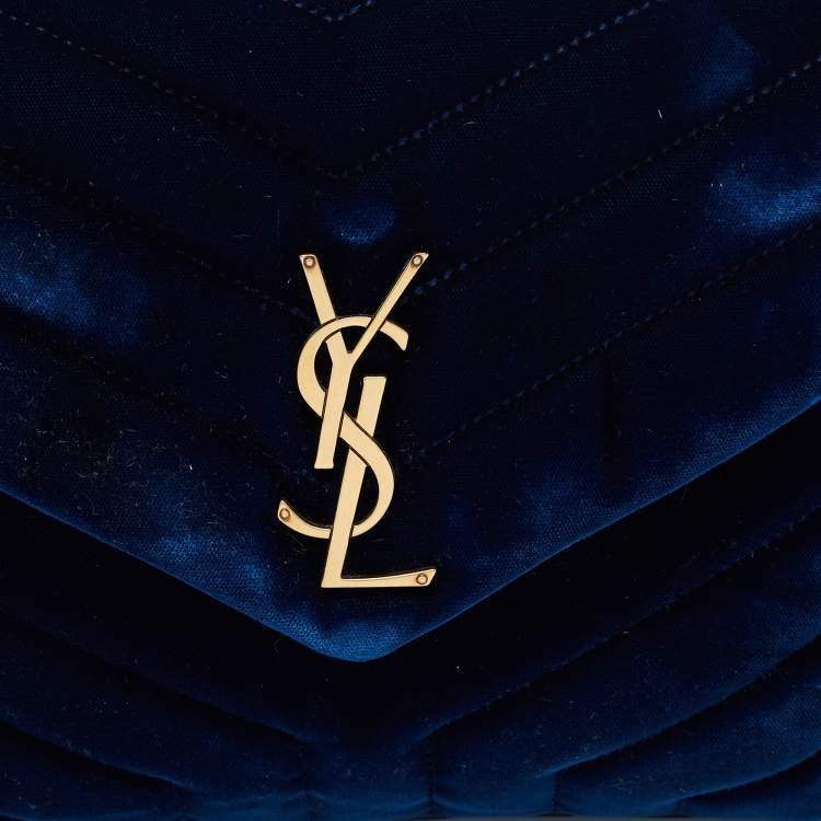Pre Owned Saint Laurent Blue Velvet and Leather Small Loulou Shoulder Bag