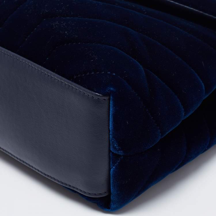 Pre Owned Saint Laurent Blue Velvet and Leather Small Loulou Shoulder Bag
