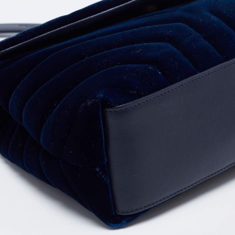 Pre Owned Saint Laurent Blue Velvet and Leather Small Loulou Shoulder Bag