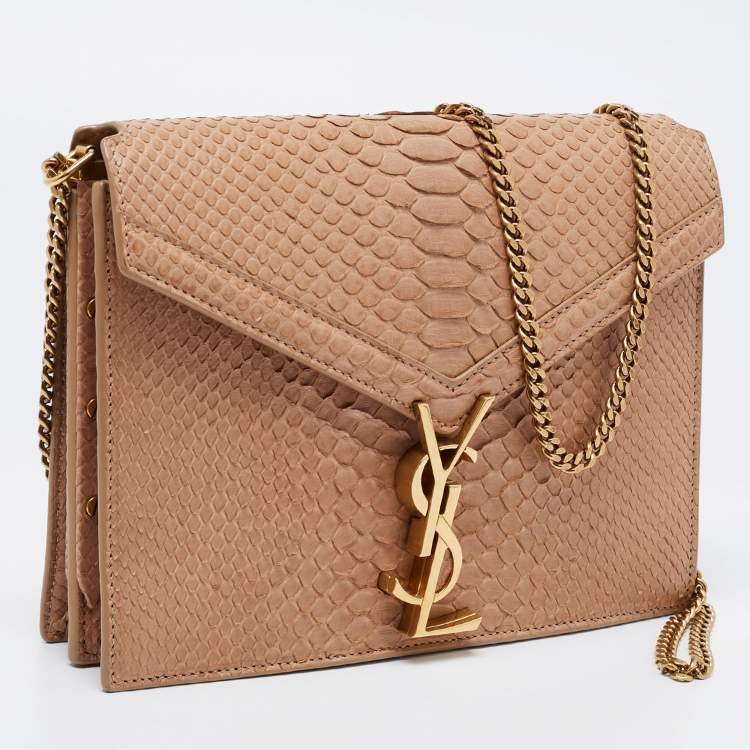 Pre Owned Saint Laurent Beige Python Medium Cassandra Shoulder Bag