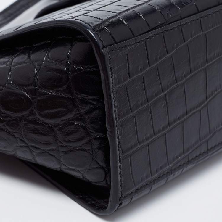 Pre Owned Saint Laurent Black Croc Embossed Leather  Cabas Shoulder Bag