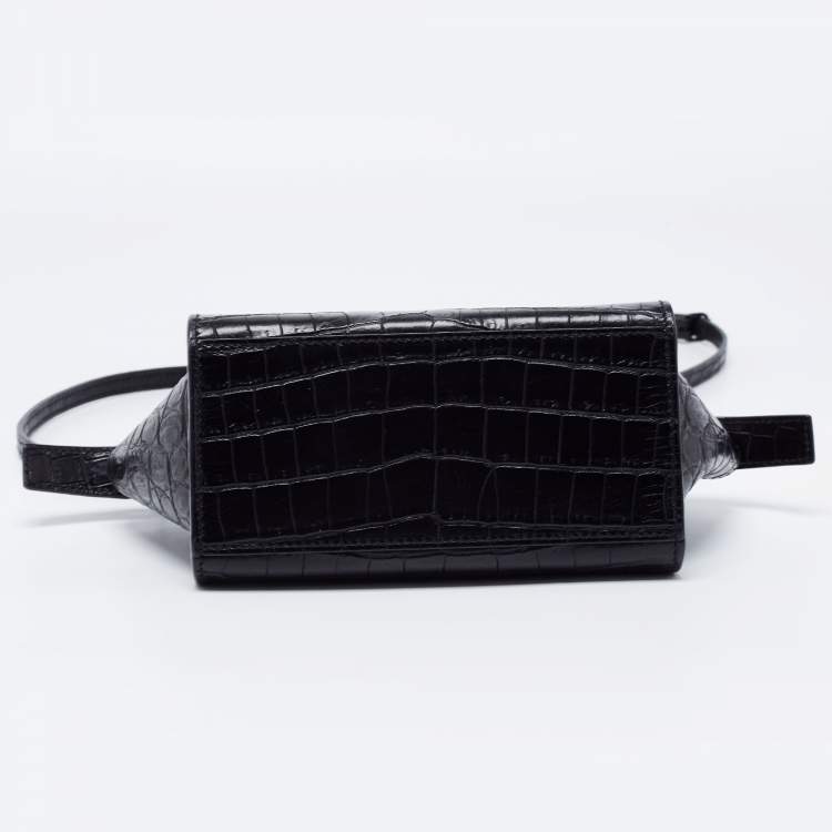 Pre Owned Saint Laurent Black Croc Embossed Leather  Cabas Shoulder Bag