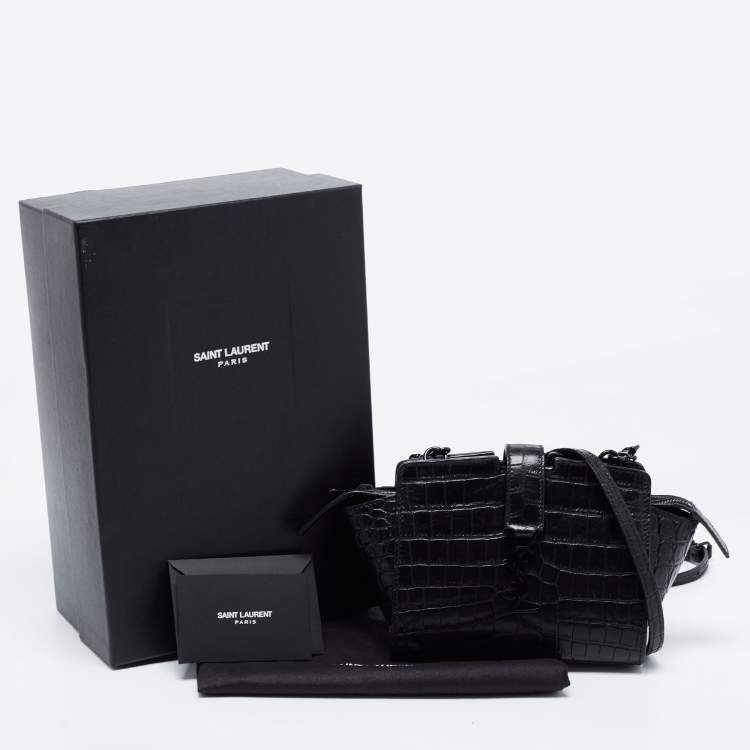 Pre Owned Saint Laurent Black Croc Embossed Leather  Cabas Shoulder Bag