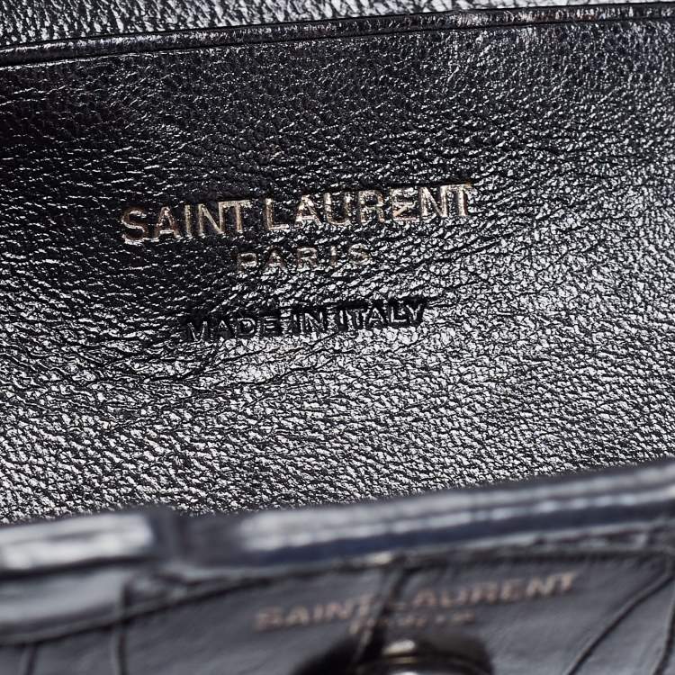 Pre Owned Saint Laurent Black Croc Embossed Leather  Cabas Shoulder Bag