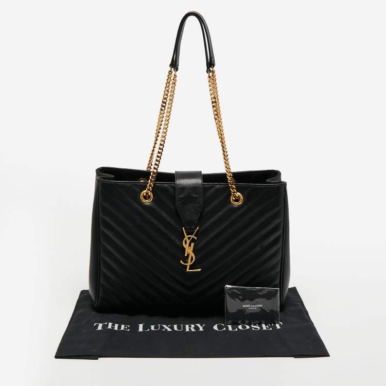 Pre Owned Saint Laurent Black Matelasse Leather Cassandre Shopper Tote