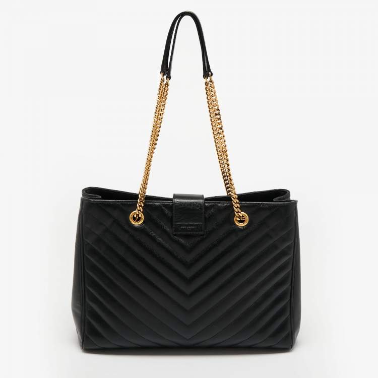Pre Owned Saint Laurent Black Matelasse Leather Cassandre Shopper Tote