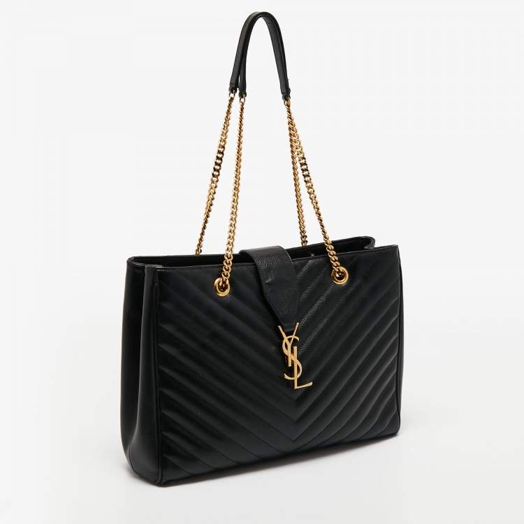 Pre Owned Saint Laurent Black Matelasse Leather Cassandre Shopper Tote