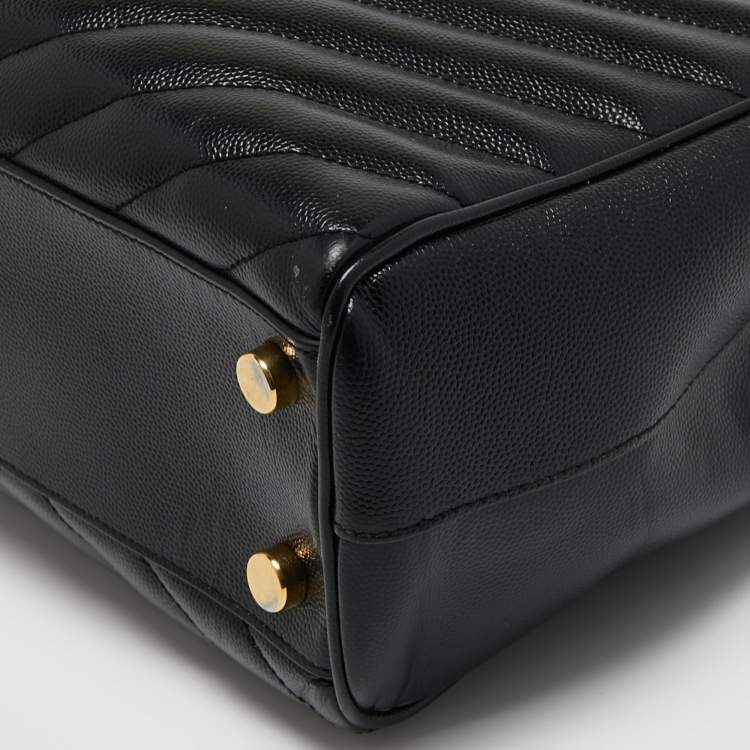 Pre Owned Saint Laurent Black Matelasse Leather Cassandre Shopper Tote