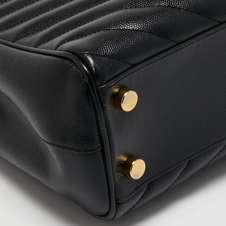 Pre Owned Saint Laurent Black Matelasse Leather Cassandre Shopper Tote