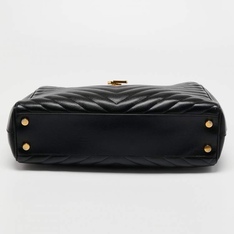 Pre Owned Saint Laurent Black Matelasse Leather Cassandre Shopper Tote