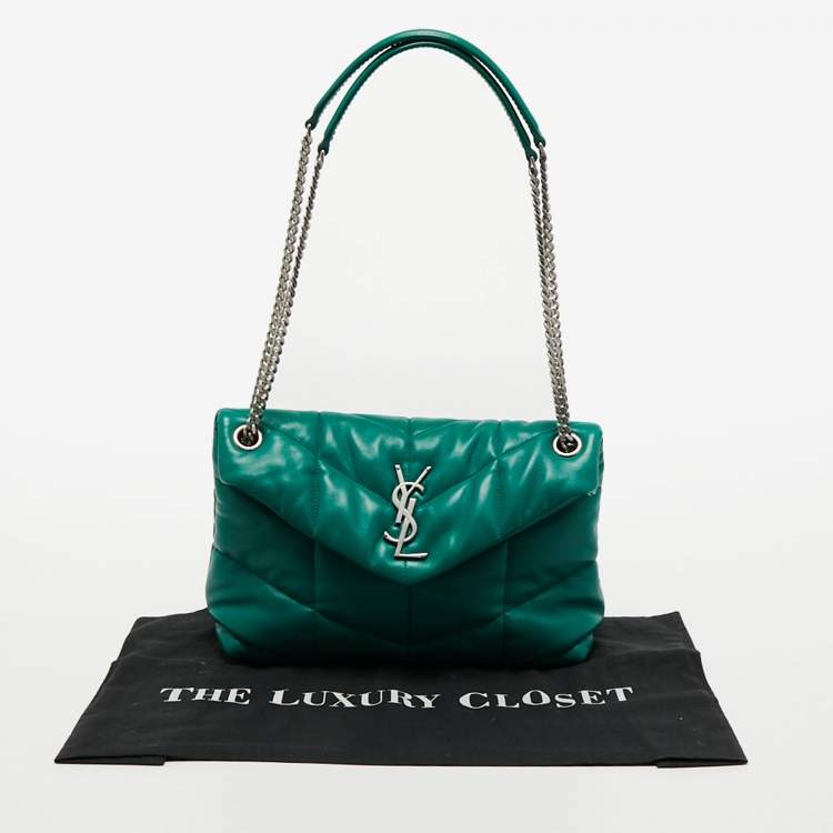 Pre Owned Saint Laurent Green Leather Small Puffer Chain Shoulder Bag