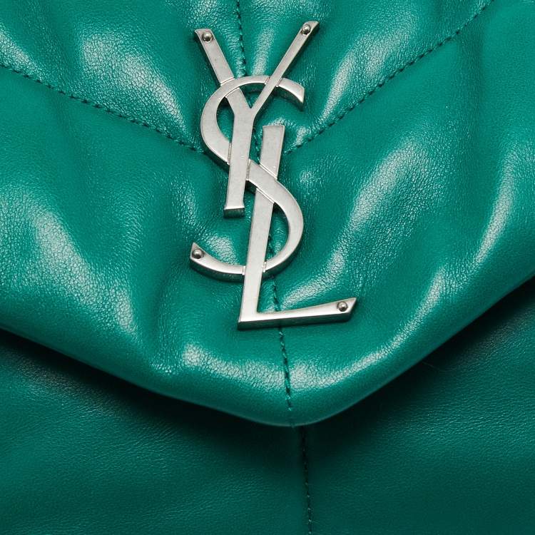Pre Owned Saint Laurent Green Leather Small Puffer Chain Shoulder Bag
