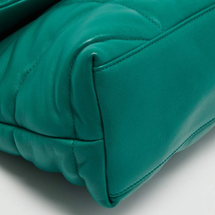 Pre Owned Saint Laurent Green Leather Small Puffer Chain Shoulder Bag